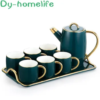 Nordic Drawing Phnom Penh Dark Green with Tray Ceramic Coffee Tea Set Restaurant Household Teapot Cup Coffee Set Cooler 
Nordic Drawing Phnom Penh Dark Green with Tray Ceramic Coffee Tea Set Restaurant Household Teapot Cup Coffee Set Cooler