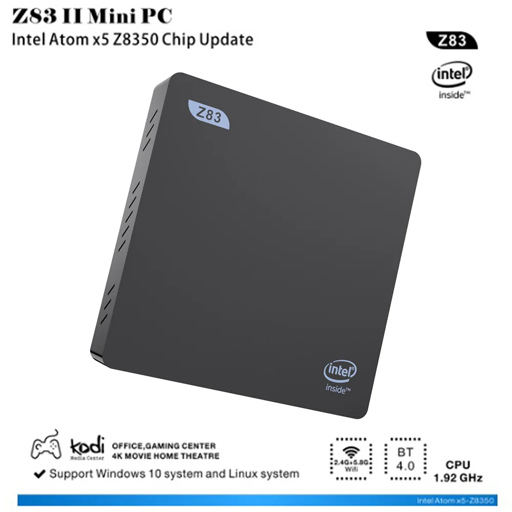 

Z83II Windows 10 Mini PC Intel Atom x5-Z8350 Quad Core 4GB 64GB Smart TV Box 2.4G 5.8G WiFi BT4.0 1000Mbps 4K Windows10 MIni PC
