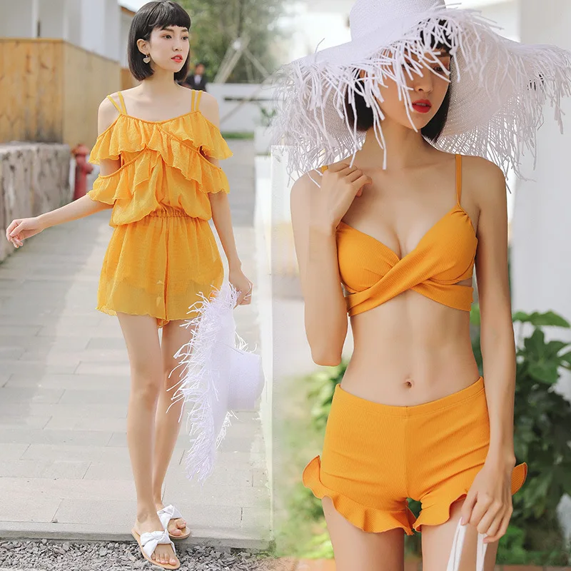 Si man qi Bathing Suit Women's Three-piece Set Split Type Boxer Short Sleeve South Korea Hot Springs Graceful Small Bust Gatheri
Si man qi Bathing Suit Women's Three-piece Set Split Type Boxer Short Sleeve South Korea Hot Springs Graceful Small Bust Gatheri