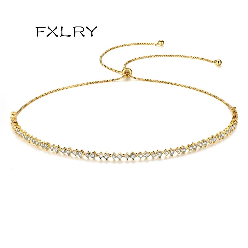 

FXLRY Elegant White /Gold Color Micro Inlay AAA Cubic Zirconia Adjustable Push And Pull Necklaces Women 's Fashion Accessories