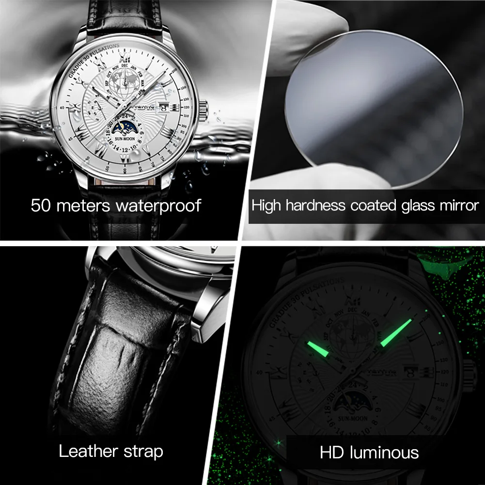 JSDUN – montre-bracelet en cuir pour hommes, marque de luxe, automatique, mécanique, étanche, horloge 6