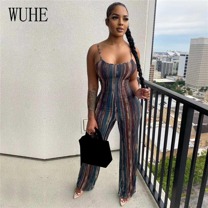WUHE Summer Stripe Print Spaghetti Strap Jumpsuit Open Back Straight Rompers Women Sexy Club Party Full Length Bandage Overalls
WUHE Summer Stripe Print Spaghetti Strap Jumpsuit Open Back Straight Rompers Women Sexy Club Party Full Length Bandage Overalls