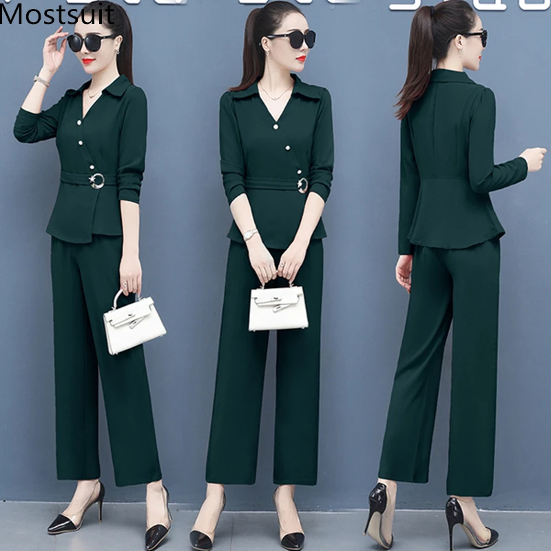 2019 Autumn Two Piece Sets Outfits Women Plus Size V-neck Tunics Tops And Pants Suits Elegant Korean Office Sets Women's Clothes
2019 Autumn Two Piece Sets Outfits Women Plus Size V-neck Tunics Tops And Pants Suits Elegant Korean Office Sets Women's Clothes