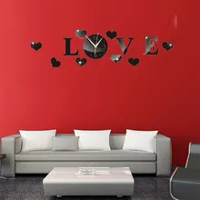 Creative פלסטיק 3D אפקט מראה מדבקות קיר שעון אהבת מדבקות קישוט(China)