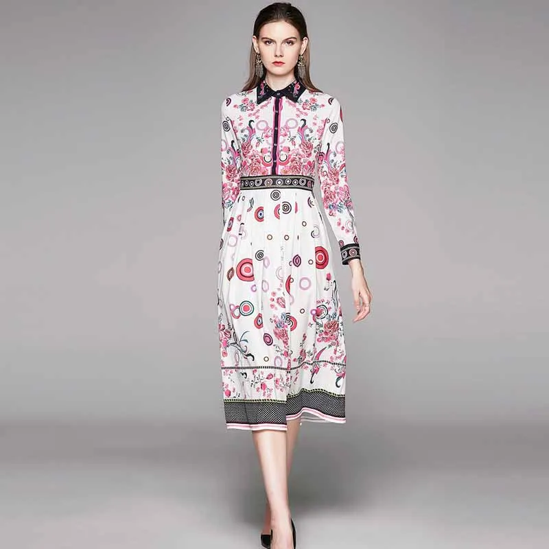 2019 Autumn WOMEN'S Dress Europe And America High-End Big Brand Catwalk Models Floral-Print Fold-down Collar Long Sleeve Waist H
2019 Autumn WOMEN'S Dress Europe And America High-End Big Brand Catwalk Models Floral-Print Fold-down Collar Long Sleeve Waist H