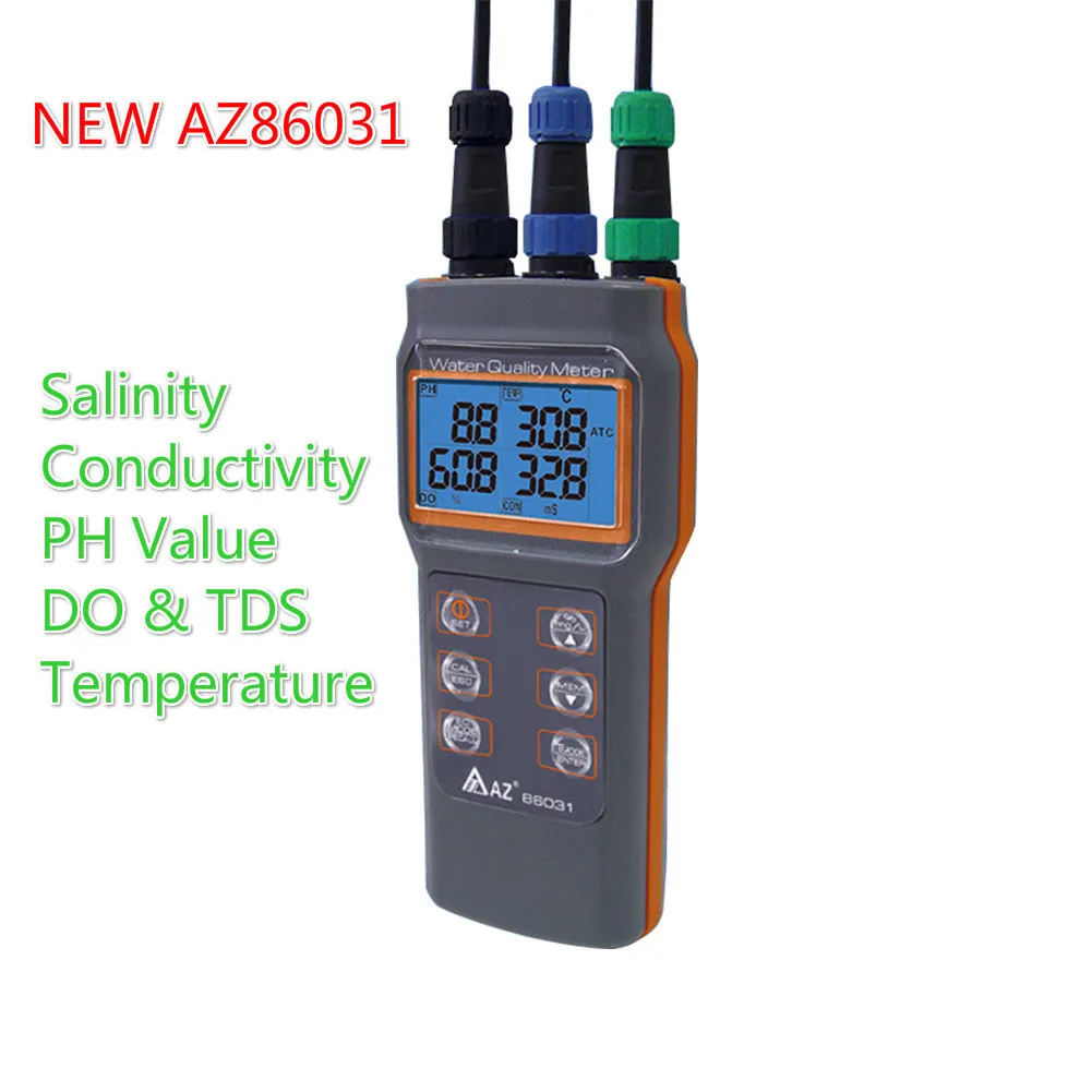 Upgraded Digital Water Quality Meter Dissolved Oxygen Tester PH Meter Conductivity Salinity Temperature Saltiness Meter AZ86031
Upgraded Digital Water Quality Meter Dissolved Oxygen Tester PH Meter Conductivity Salinity Temperature Saltiness Meter AZ86031