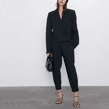 Spring and autumn women's suit casual solid color double-breasted suit + wide-leg pants suit
Spring and autumn women's suit casual solid color double-breasted suit + wide-leg pants suit