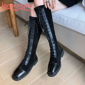 Lanxuryee big size Korean style winter shoes natural leather square toe med heel lace up young lady elegant knee-high boots L61
Lanxuryee big size Korean style winter shoes natural leather square toe med heel lace up young lady elegant knee-high boots L61