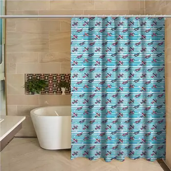 Vintage Airplane Precision Custom Shower Curtain Retro Colorful Propeller Planes on Horizontal Striped Backdrop with Dots Modern
Vintage Airplane Precision Custom Shower Curtain Retro Colorful Propeller Planes on Horizontal Striped Backdrop with Dots Modern