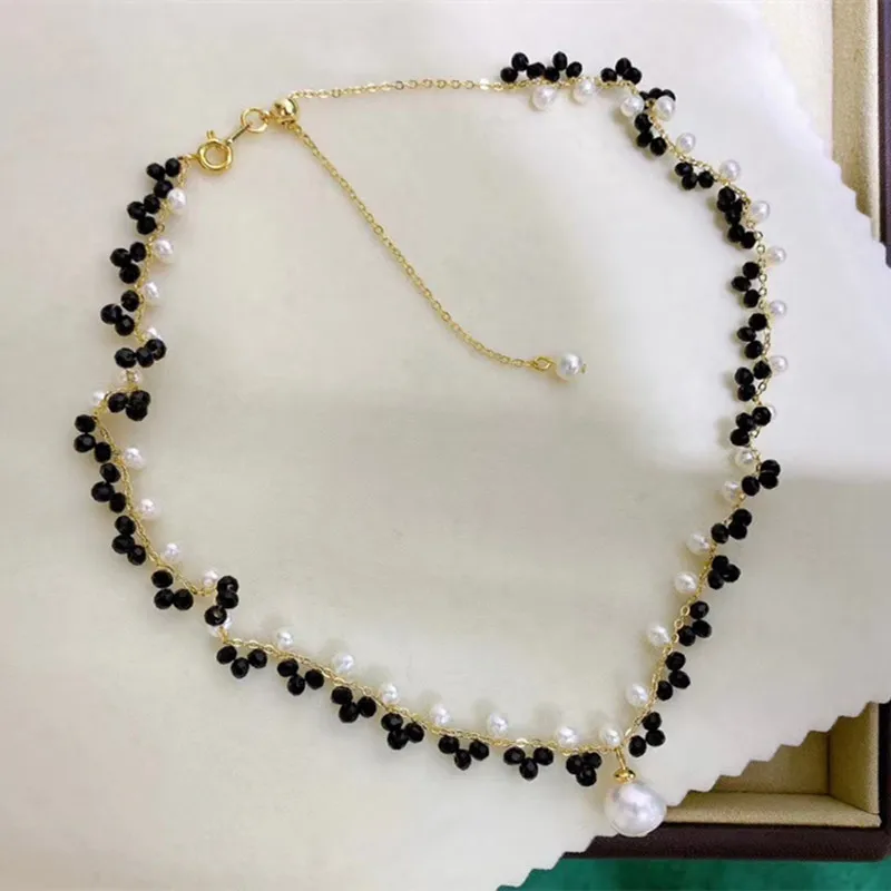 

Free shipping new design handmade tiny natural real pearl spinel beads girl choker necklace with extension wedding gift girl