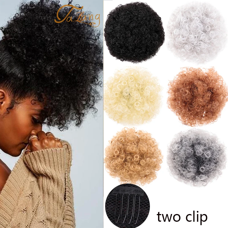 

TALANG High Puff Afro Curly Wig Ponytail Drawstring Short Afro Kinky Pony Tail Clip in on Synthetic Curly Hair Bun of Kanekalon