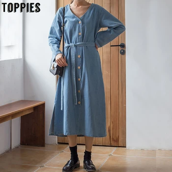 2020 vintage blue denim dress single breasted v-neck midi dress women long sleeve vestidos
2020 vintage blue denim dress single breasted v-neck midi dress women long sleeve vestidos