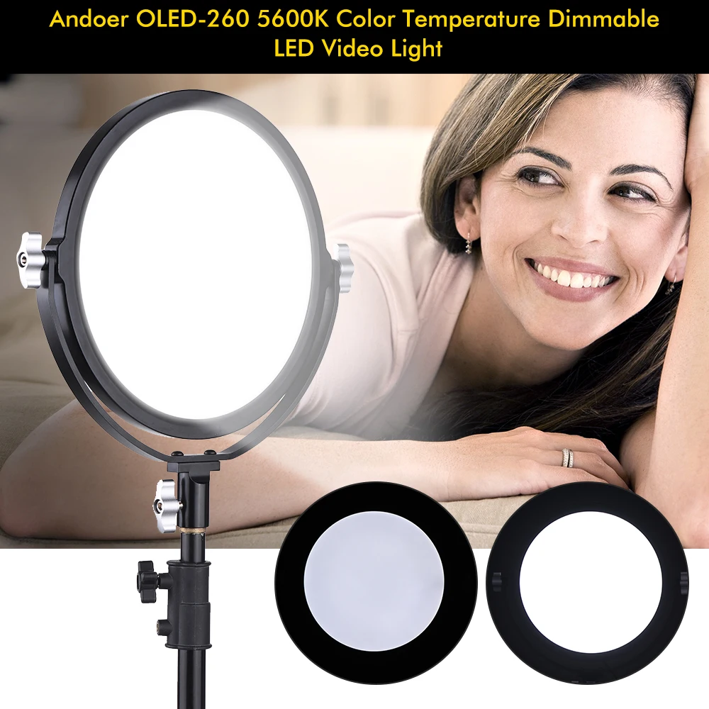 

Andoer OLED-260 5600K Color Temperature Dimmable LED Video Light Fill Light CRI 95+ 30W Output Adjustable Brightness