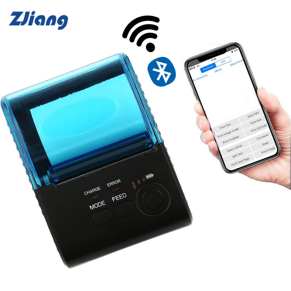 Zjiang Mini 58 мм Bluetooth принтер Портативный Термальный чековый для телефона Android iOS Windows