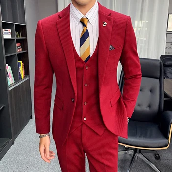 Plyesxale Slim Fit Black Red Navy Blue Wedding Suits For Man Luxury Three Piece Striped Suit Men Autumn Men's Suits Formal Q893
Plyesxale Slim Fit Black Red Navy Blue Wedding Suits For Man Luxury Three Piece Striped Suit Men Autumn Men's Suits Formal Q893