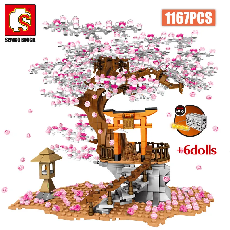 SEMBO City Street View Idea Sakura Inari дом строительные блоки храм цветение вишни дерево друзья