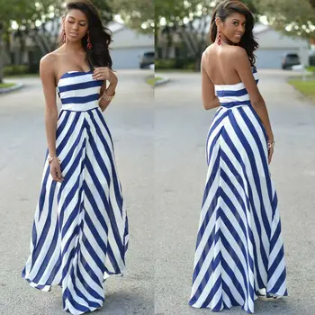 Women's Striped Summer Party Evening Beach Long Maxi Dress Strapless Empire Backless Ladies Long Dresses
Women's Striped Summer Party Evening Beach Long Maxi Dress Strapless Empire Backless Ladies Long Dresses