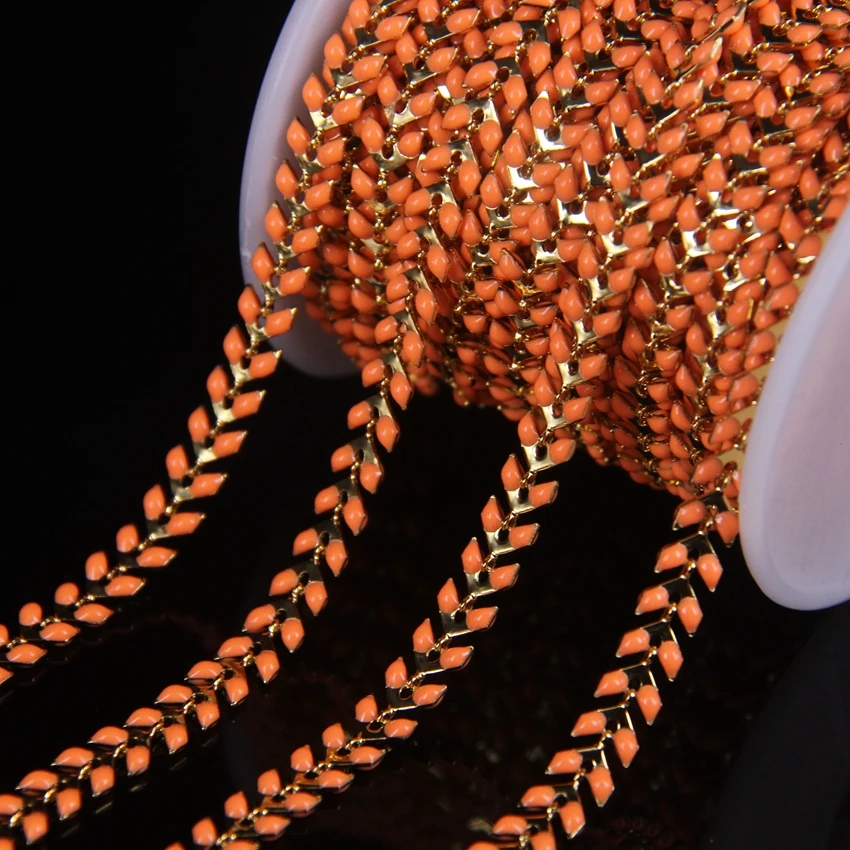 Plated Gold Orange Enamel Arrow Shape Beaded Rosary Chains Lampwork Glass Chevron Crafts Link Copper Chain Necklace Jewelry Bulk | Украшения