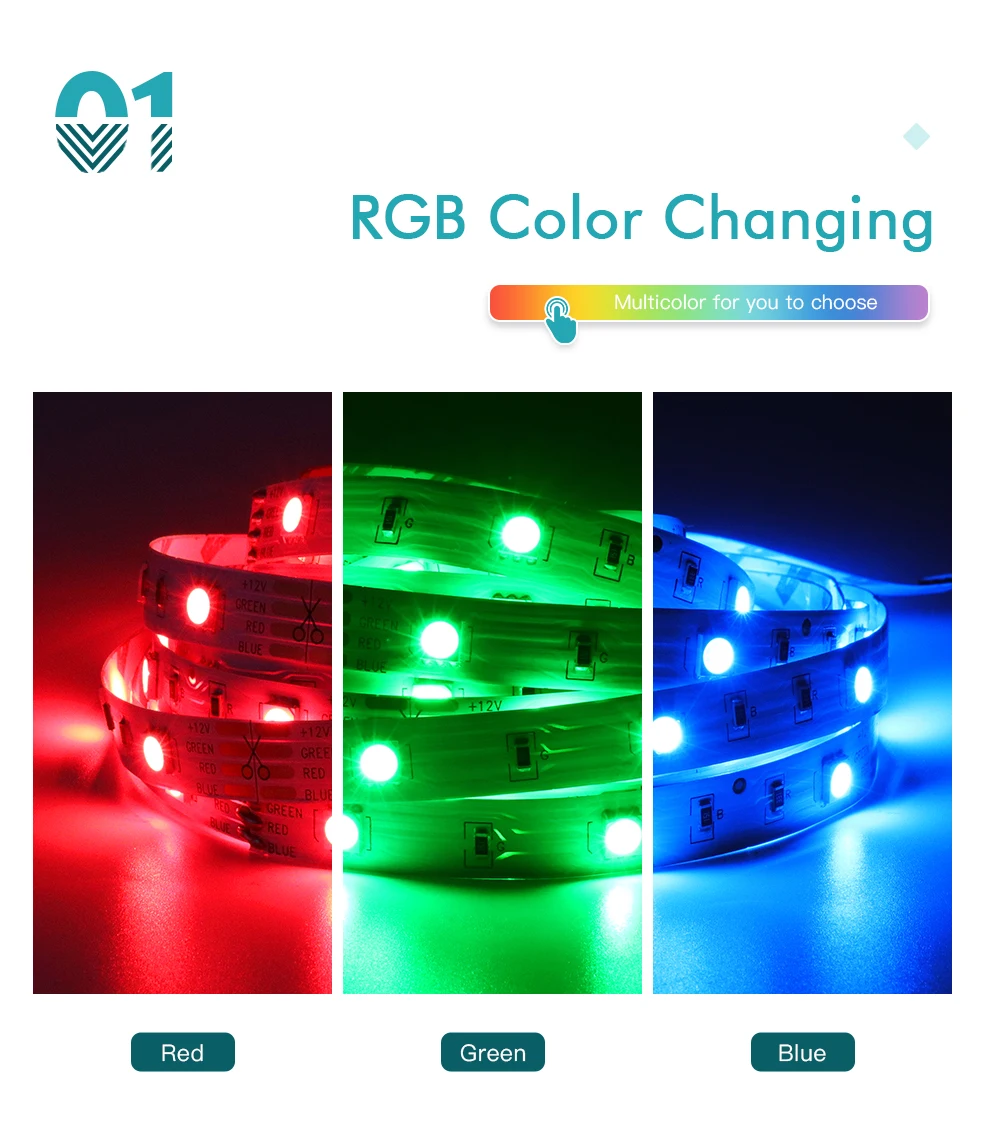 LED Strip Light 5M/10M/15M/20M DC12V 5050 RGB String Flexible Ribbon WiFi Contoller+Adapter