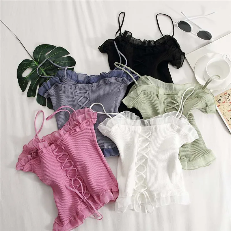 Women Summer Basic simple style Vest Camis Ladies Ruffle Sling Strappy Solid Lace-up Elastic Pullovers Casual Crop top Camisoles
Women Summer Basic simple style Vest Camis Ladies Ruffle Sling Strappy Solid Lace-up Elastic Pullovers Casual Crop top Camisoles