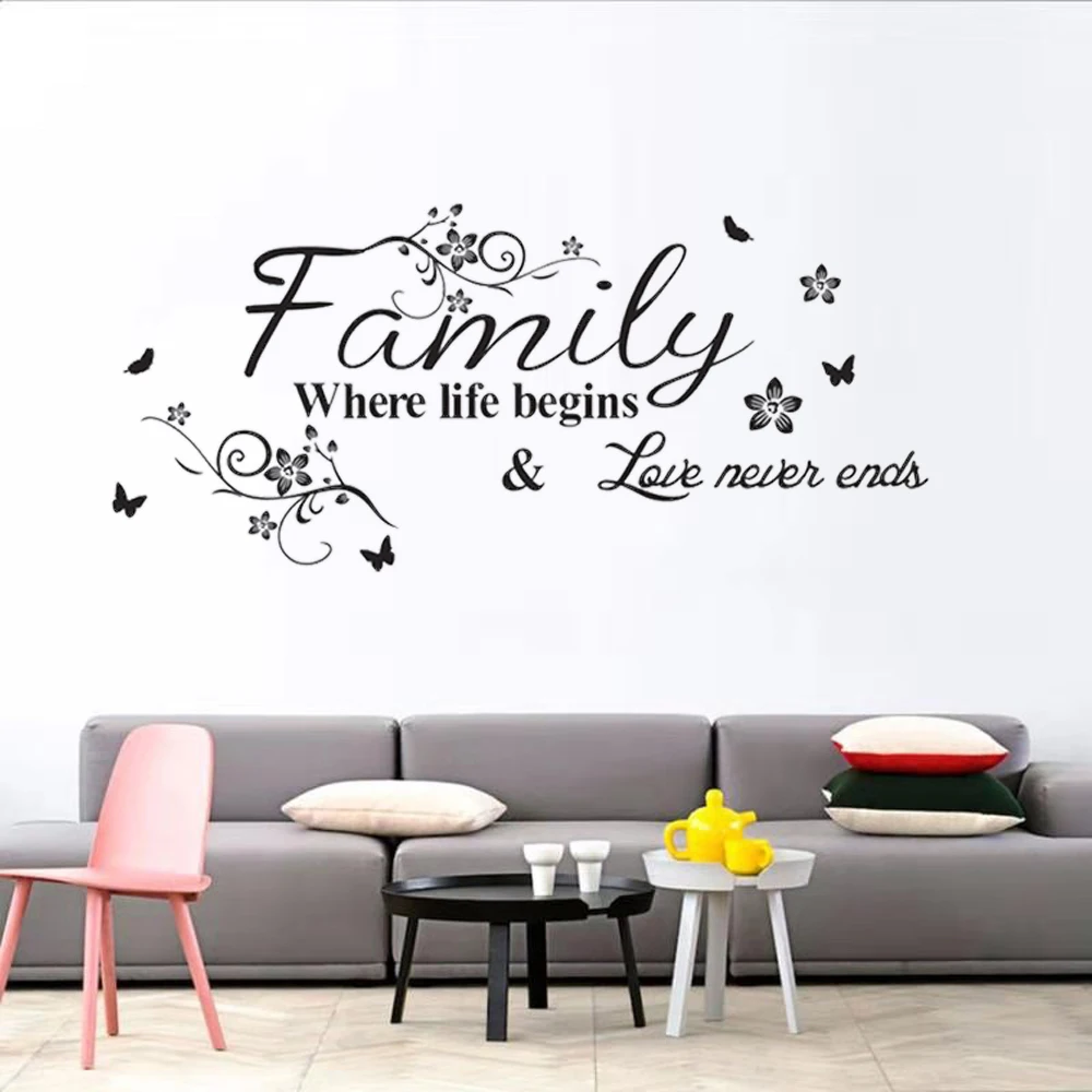

Love Family Where Life Begins Love Never Ends Removable Wall Stickers Parlor background Vinyl Art Bedroom Home Decor Mural Decal