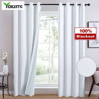 

YokeSTG White Curtains 100% Blackout Curtain For Bedroom Living Room Window Treatment Modern Blackout Blinds Finished Drapes