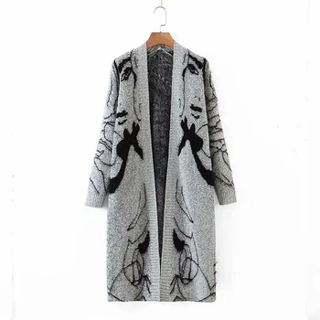 Loose abstract beauty pattern mid-length knitted cardigan sweater
Loose abstract beauty pattern mid-length knitted cardigan sweater