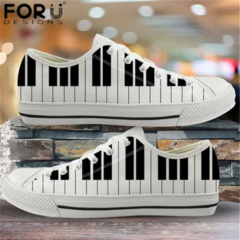 

FORUDESIGNS Fashion Women Vulcanized Shoes Piano Keyboard 3D Print Teen Girls Low Top Shoes Breathable Flats Zapatos for Ladies