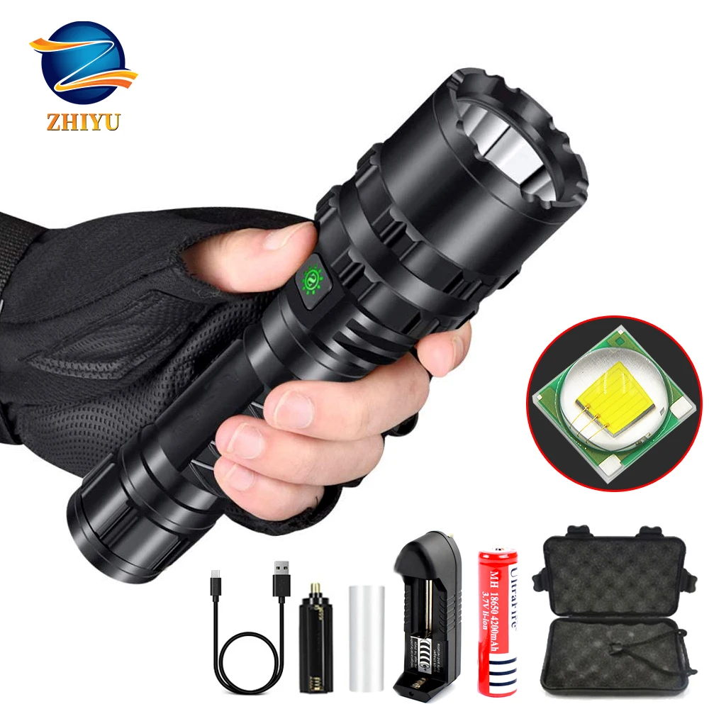 ZHIYU Rechargeable tactical LED flashlight 8000LM LED L2 Tactical Torch Super Bright Hunting light Waterproof for 18650 battery
ZHIYU Rechargeable tactical LED flashlight 8000LM LED L2 Tactical Torch Super Bright Hunting light Waterproof for 18650 battery
