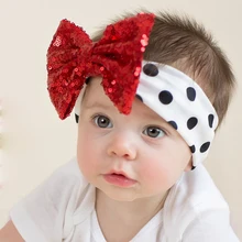 

Newborn Red Headband Christmas Dot Headbands Baby girls Sparkling Bow Knot Hairband Headwrap Children Bebes Shinning Head Turban