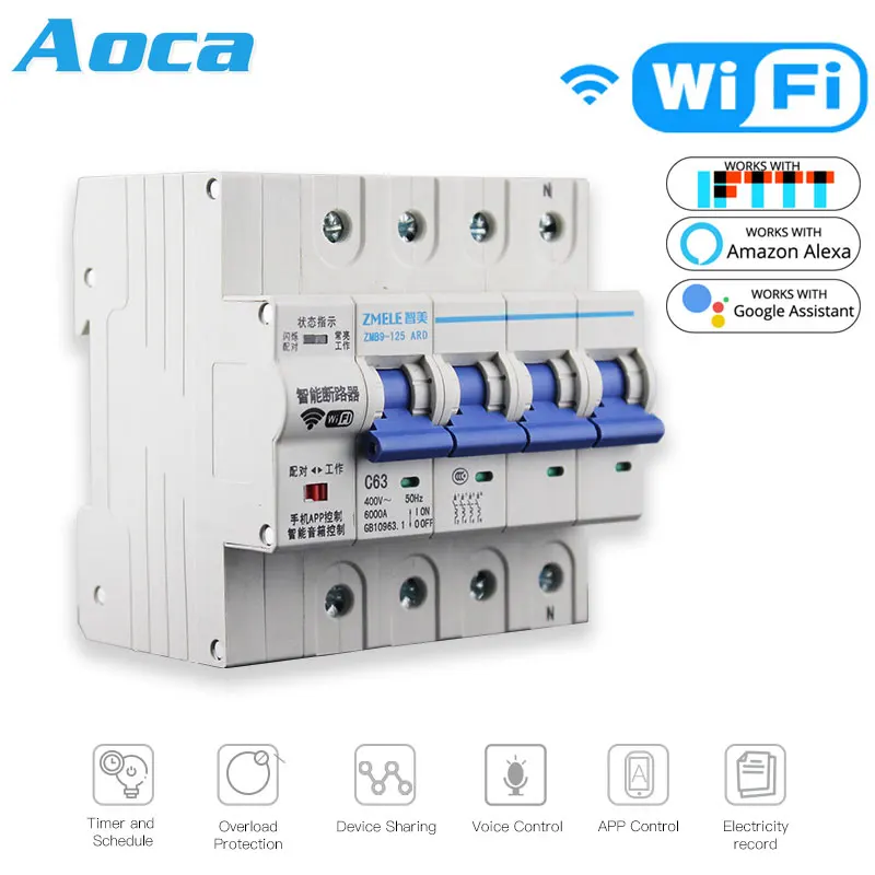 4P WiFi Smart Circuit Breaker Switch Smart Home Automation Overload Short Circuit Voice Control with Amazon Alexa Google home
4P WiFi Smart Circuit Breaker Switch Smart Home Automation Overload Short Circuit Voice Control with Amazon Alexa Google home