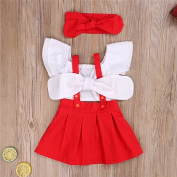 2020 Summer Fashion Toddler Clothing Newborn Girls White Bow Off Shoulder T Shirts Tops Red Bib Skirts Headband 3PCS Set 
2020 Summer Fashion Toddler Clothing Newborn Girls White Bow Off Shoulder T Shirts Tops Red Bib Skirts Headband 3PCS Set
