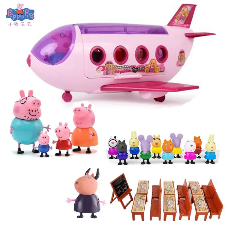 

Peppa Pig George Pepa Pig Friends and Family Dolls Real Scene Model Airplane House PVC Action Character New Year Children's Gift