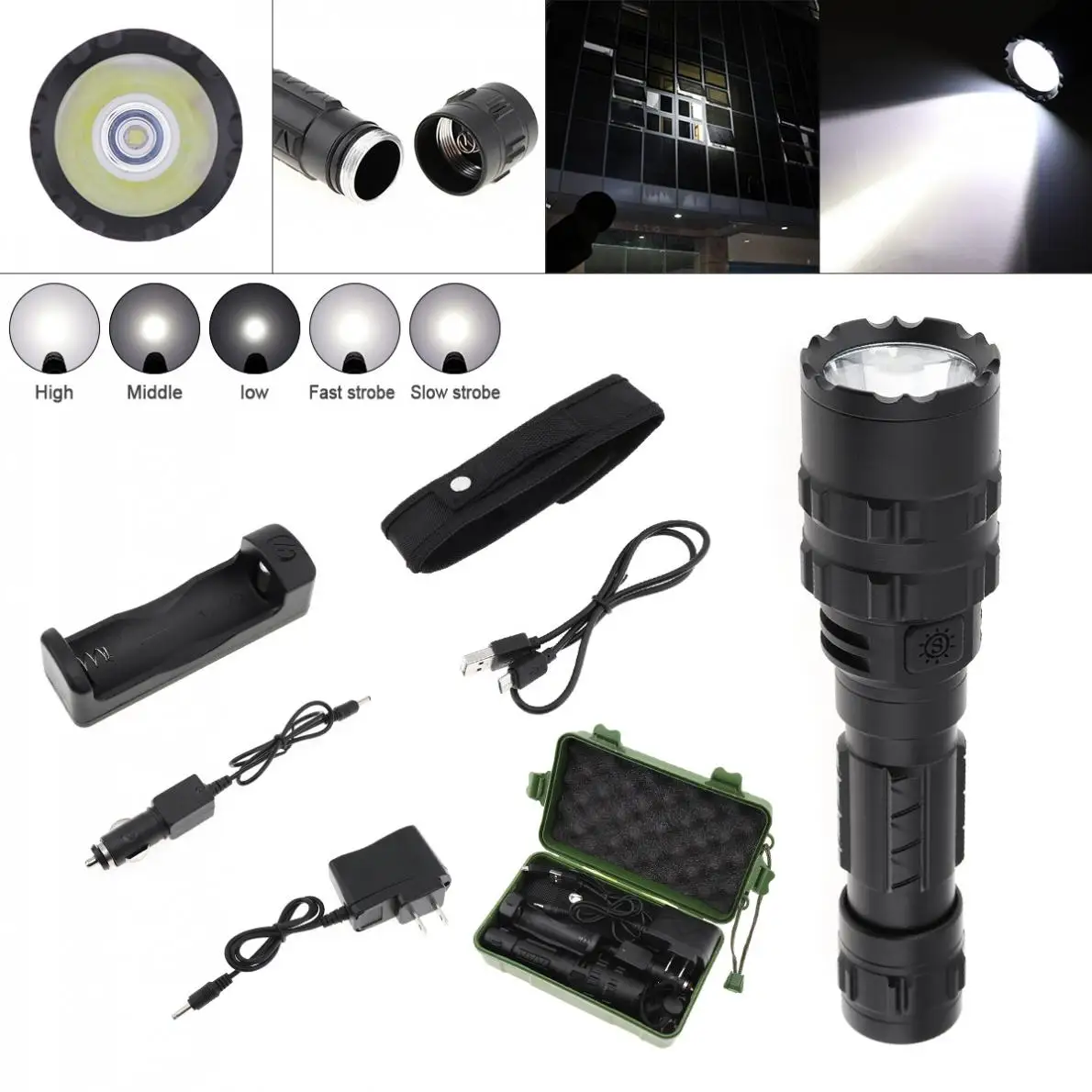 65000 Lumen L2 LED Tactical Flashlight Torch Set Ultra Bright USB Rechargeable Waterproof Scout Light Torch Hunting Light 5 Mode
65000 Lumen L2 LED Tactical Flashlight Torch Set Ultra Bright USB Rechargeable Waterproof Scout Light Torch Hunting Light 5 Mode