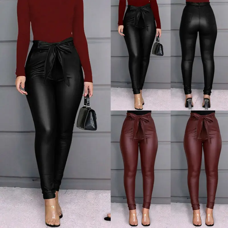 

US 2020 Women's Snake Style Leggings PU Leather Pants Casual Outwork Sexy Lady Stretchy Skinny Pencil Trousers High Waist S-XL