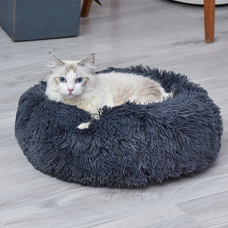 

Round Super Soft Pet Bed Cats Nest Kennel Winter Warm Long Plush Sleeping Beds Solid Color Pet Dog Cat Mat Cushion Pets Supplies