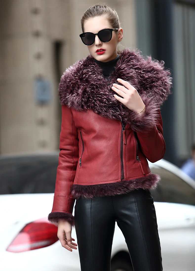 genuine leather jacket sheepskin women coat (6)