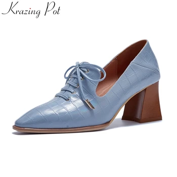 Krazing Pot superstar patent leather big size lace up women pumps concise office lady comfortable square toe spring shoes L2f2
Krazing Pot superstar patent leather big size lace up women pumps concise office lady comfortable square toe spring shoes L2f2