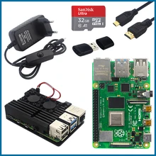 S ROBOT Raspberry Pi 4 Модель B комплект двойной вентилятор Алюминиевый Чехол + адаптер питания переключателя + Кабель Micro HDMI + 32 ГБ sd-карта RPI8(China)