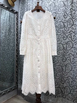 2020 Early Autumn New Women's round Neck Single Row Button Solid Color Water-Soluble Embroidery Long Sleeve Dress 807
2020 Early Autumn New Women's round Neck Single Row Button Solid Color Water-Soluble Embroidery Long Sleeve Dress 807