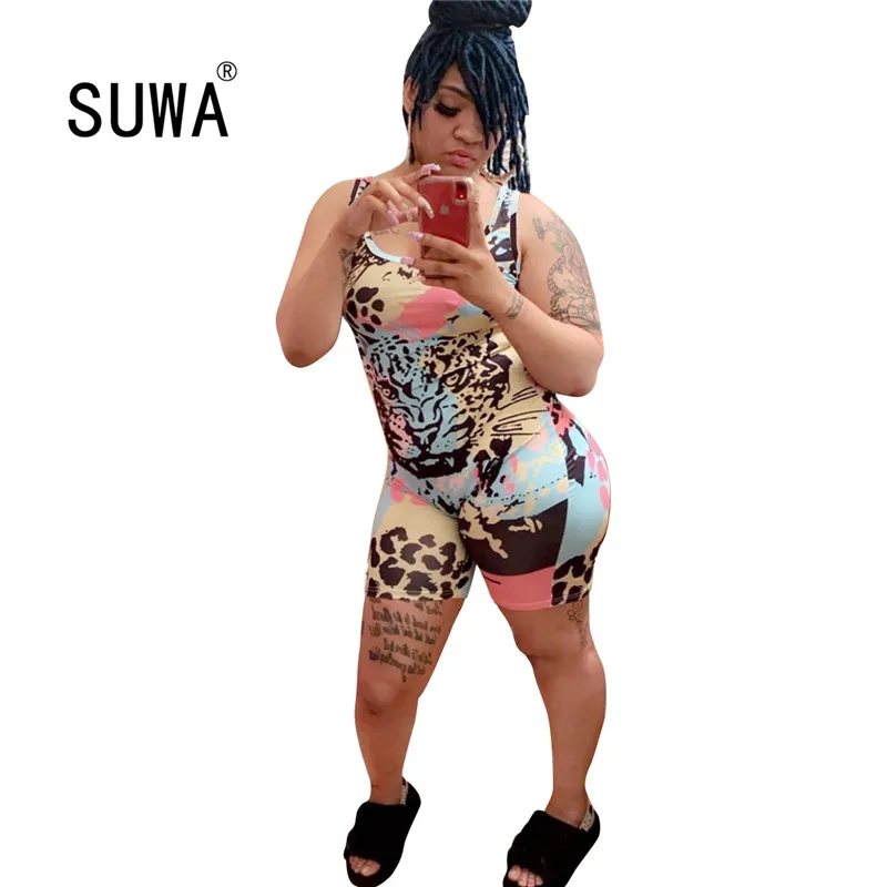 2020 New Arrival Colorful Tiger Print Summer Sexy Playsuit Street Romper Sleeveless High Waisted Short Jumpsuit Chic Activewear 
2020 New Arrival Colorful Tiger Print Summer Sexy Playsuit Street Romper Sleeveless High Waisted Short Jumpsuit Chic Activewear