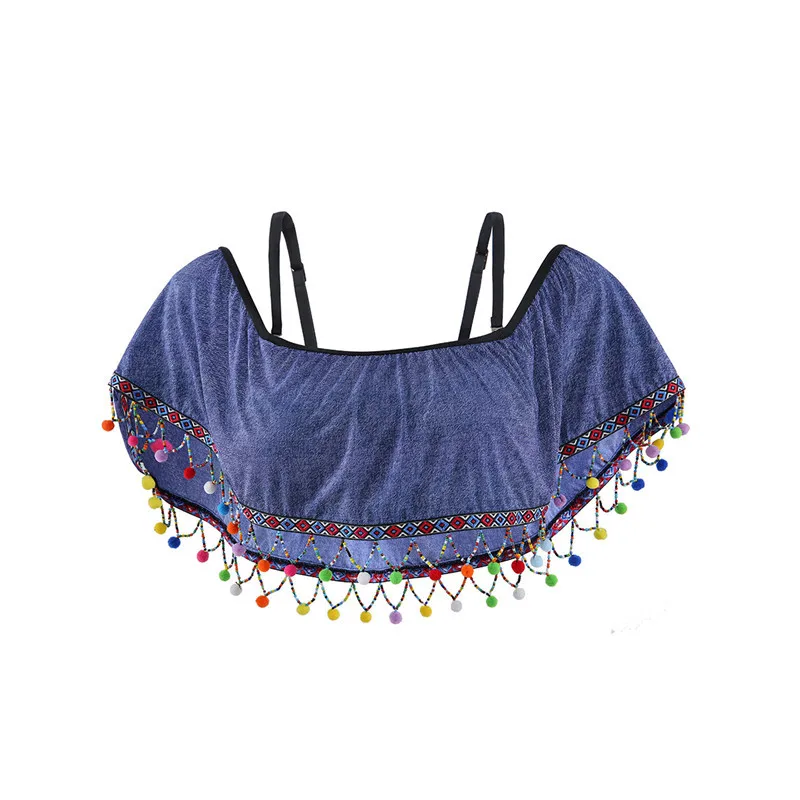 Autonomous Brand New Style One-Piece Flounced WOMEN'S Swimsuit Top Faux Denim Bathing Suit Handmade Hanging Beads Decoration 
Autonomous Brand New Style One-Piece Flounced WOMEN'S Swimsuit Top Faux Denim Bathing Suit Handmade Hanging Beads Decoration