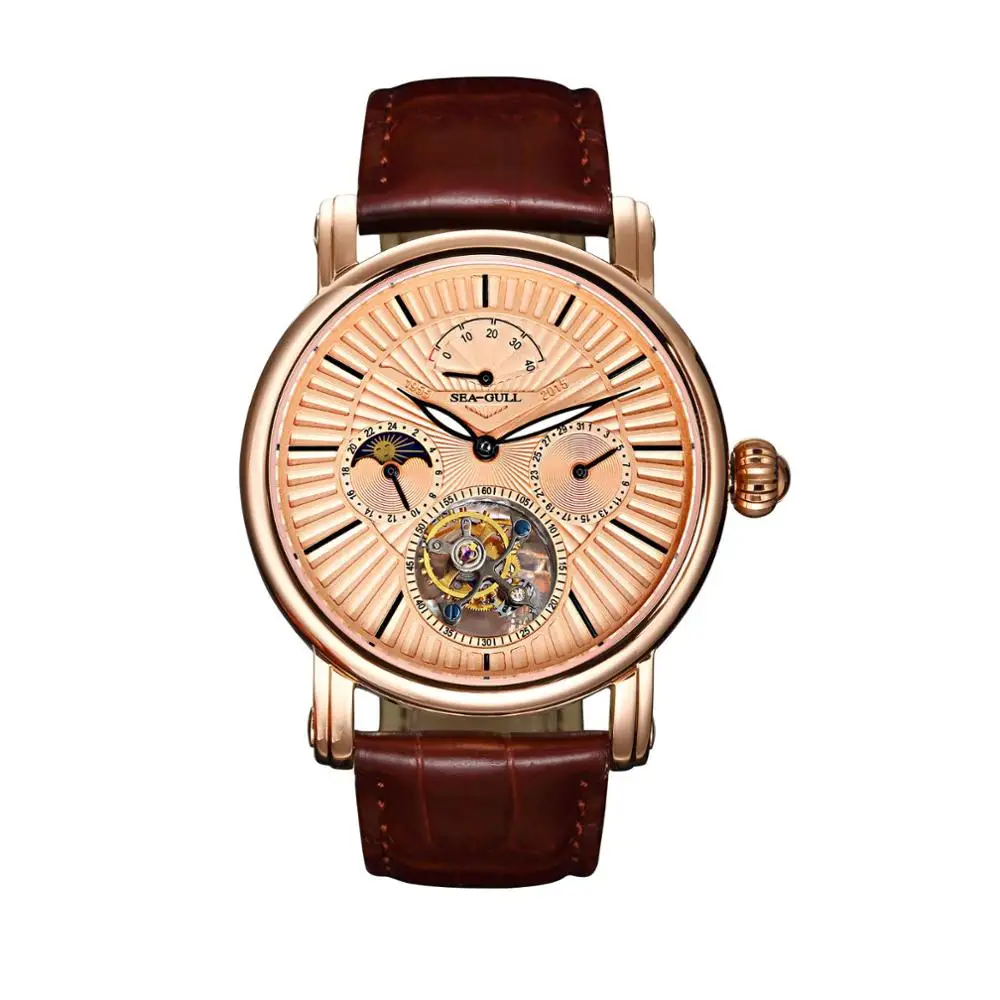 Механические часы Seagull Tourbillon запас мощности индикатор дня и ночи ручные мужские