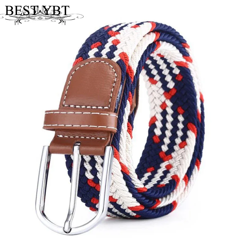 

Best YBT 46 Colors Men Women Casual Knitted Pin Buckle Belt Woven Canvas Elastic Expandable Braided Stretch Belts Plain Webbing