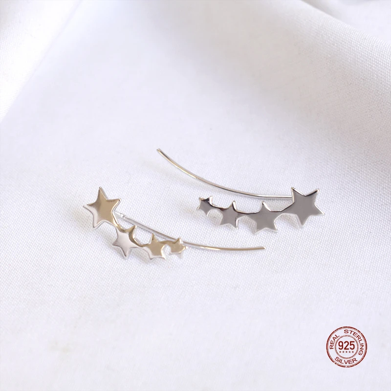 

LKO Real 925 Sterling Silver Simple Cute Stars Earrings Women's Fine Jewelry Ear Studs For Lady Gift Ear Ornaments Gift