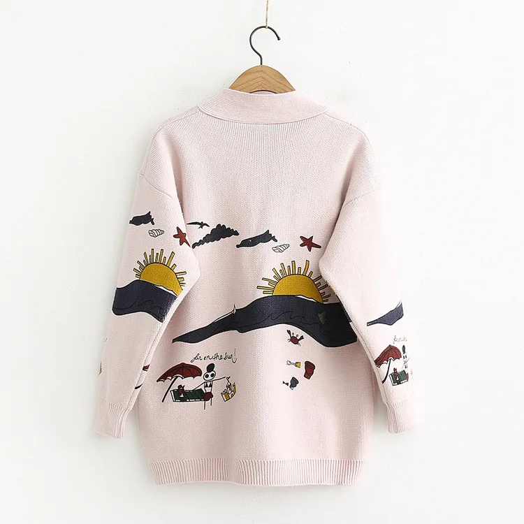 FREE SHIPPING Sweater Cardigan Cute Print JKP4368 FREE SHIPPING Sweater Cardigan Cute Print JKP4368