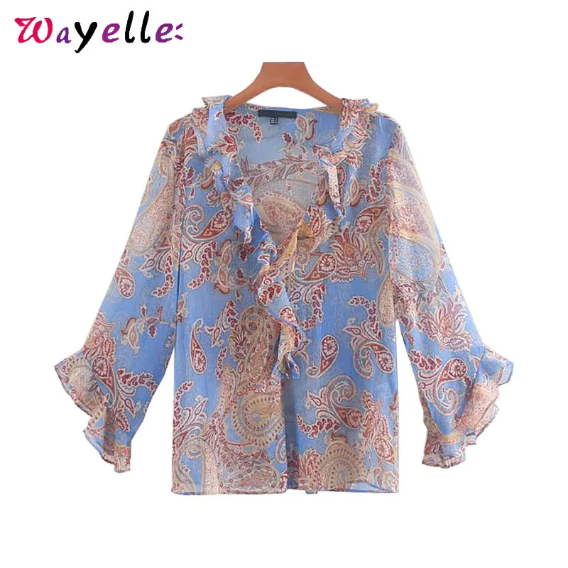 Long Sleeve Women Tops Vintage Floral Print Chiffon Women Blouses 2019 Fall Chic Ruffles V Neck Casual Boho Women Shirts
Long Sleeve Women Tops Vintage Floral Print Chiffon Women Blouses 2019 Fall Chic Ruffles V Neck Casual Boho Women Shirts