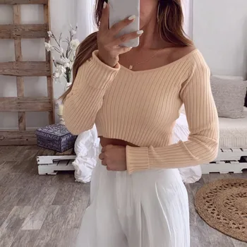 Women's Pullover Short Styles Slim Bottoming Sweater Female Cotton Long Sleeve Tops Autumn Sexy Deep V Neck Sweater 
Women's Pullover Short Styles Slim Bottoming Sweater Female Cotton Long Sleeve Tops Autumn Sexy Deep V Neck Sweater