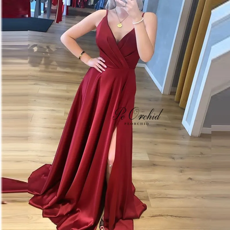 PEORCHID Simple Burgundy Prom Evening Dress With Slit Leg 2020 Abiye Elbise Uzun V Neck Long Sexy Party Formal Dress
PEORCHID Simple Burgundy Prom Evening Dress With Slit Leg 2020 Abiye Elbise Uzun V Neck Long Sexy Party Formal Dress