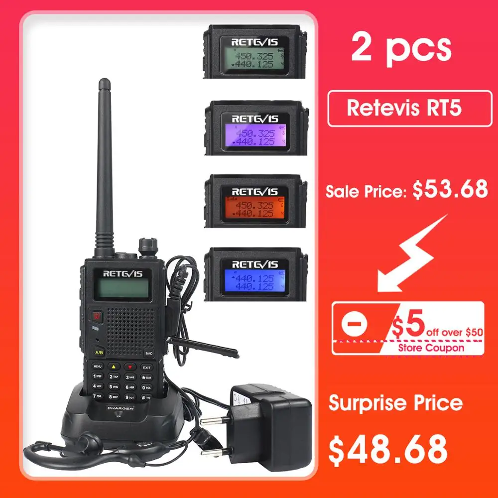 Portable Walkie Talkie 2pcs Retevis RT5 7W 128CH VHF UHF Dual Band VOX FM Radio Station Radio Transceiver Walkie-Talkie Pair
Portable Walkie Talkie 2pcs Retevis RT5 7W 128CH VHF UHF Dual Band VOX FM Radio Station Radio Transceiver Walkie-Talkie Pair
